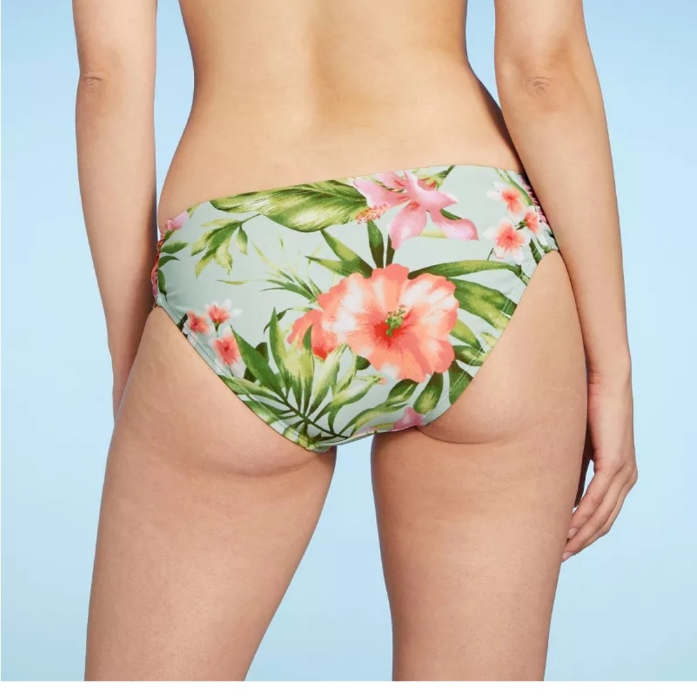 New Kona Sol Floral Bikini Bottom - Pink and Green hibiscus size Xl